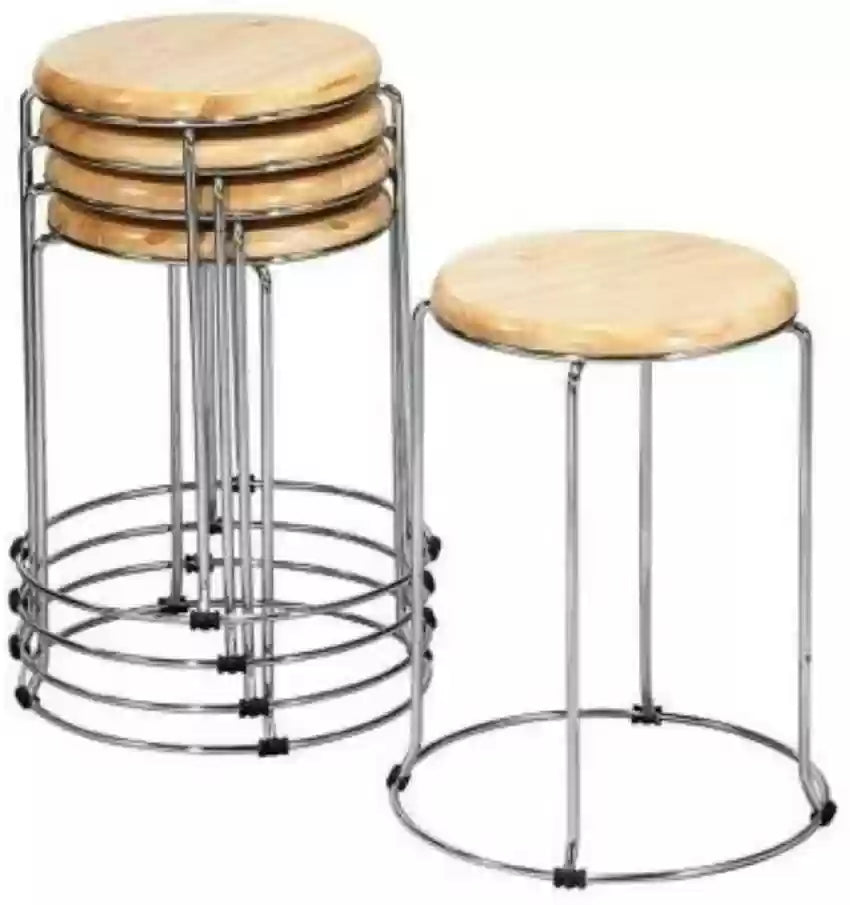 Shine fur Wooden stool Set of 3 Metal bar Stool