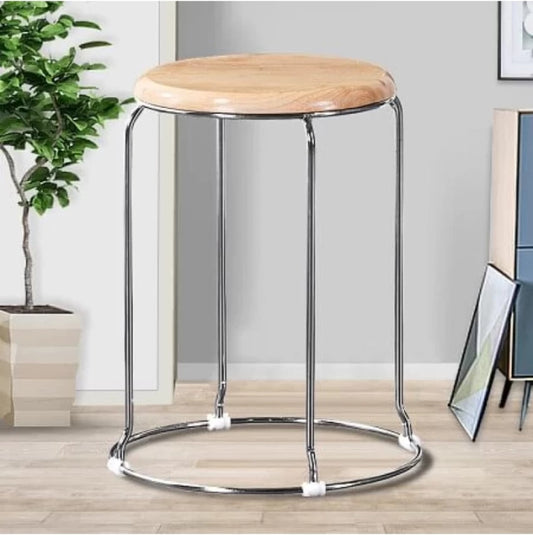 Shine fur Wooden stool Set of 3 Metal bar Stool